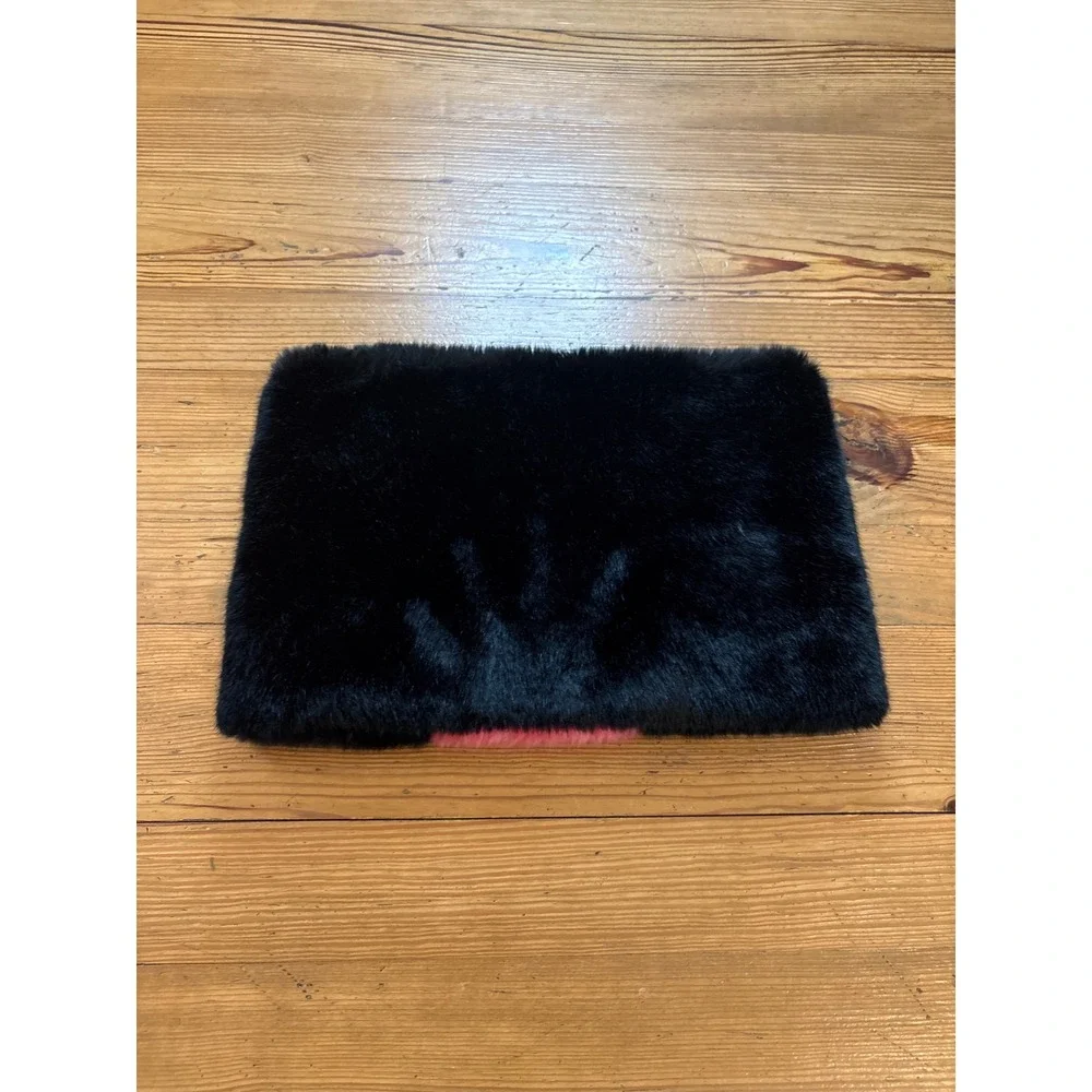 Kate‎ Spade Faux Fur Snood Women Black Pink Colorblock Scarf SIZE OS